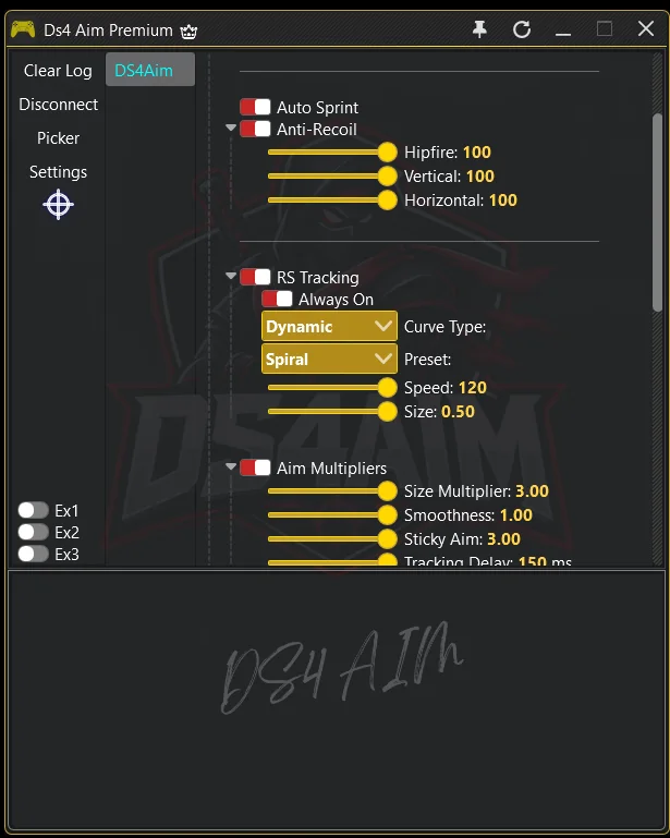 DS4 AIM Premium feature controls interface